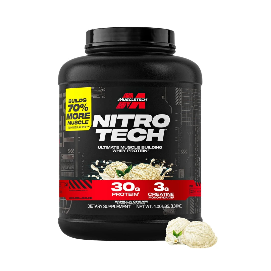MuscleTech Nitro-Tech Whey Protein 4lbs original protein supplement for muscle growth
Nitro-Tech Whey Protein 4lbs for lean muscle and recovery
MuscleTech whey protein isolate and peptides 4lbs