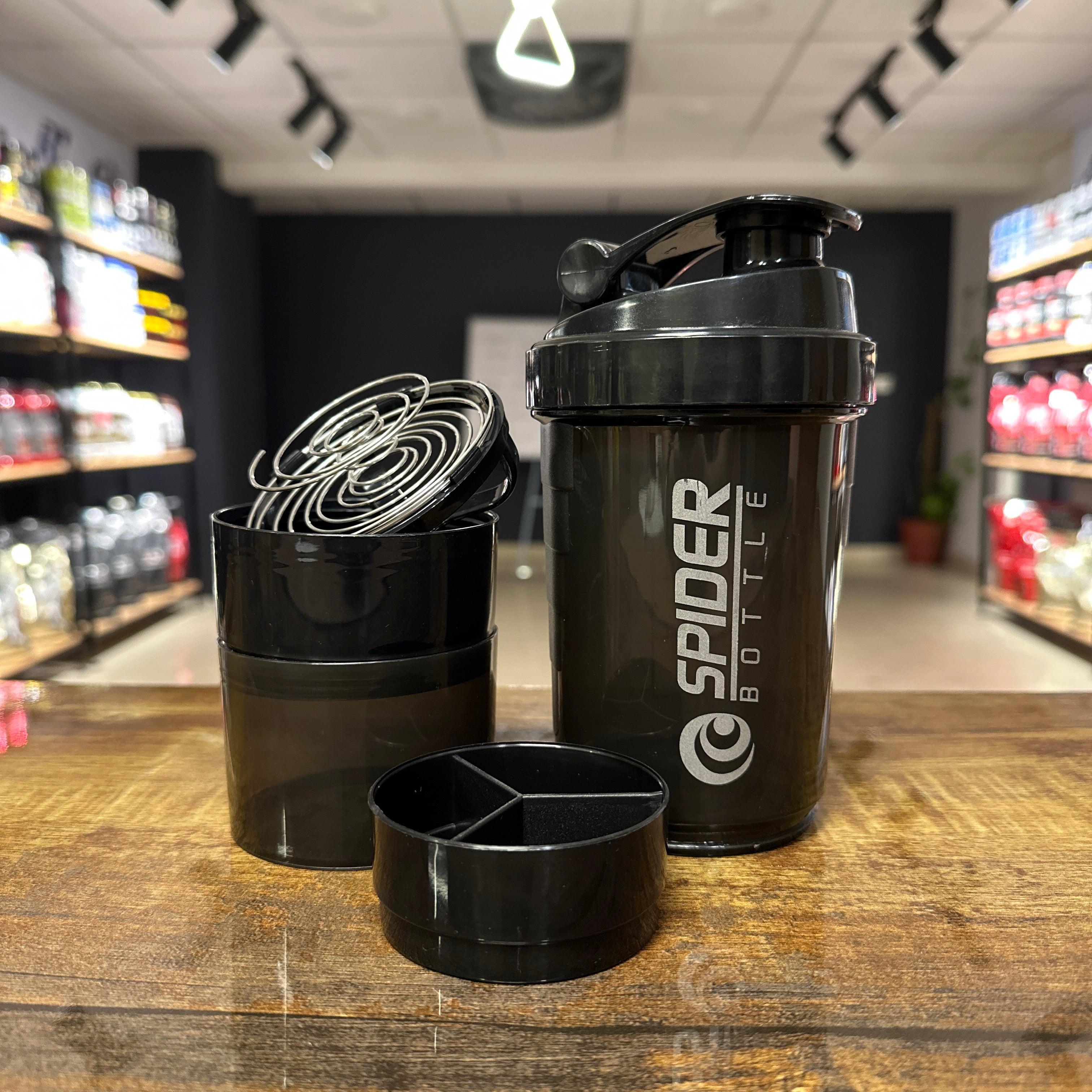 Spider Shaker Bottle with Mixing Spring & Storage